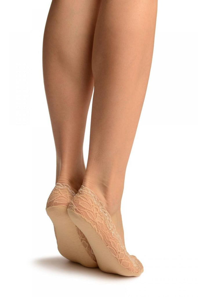 Liss Kiss Beige Flower Petals Lace With Silicon Grip & Cotton Sole Footsies - Footsies Socks