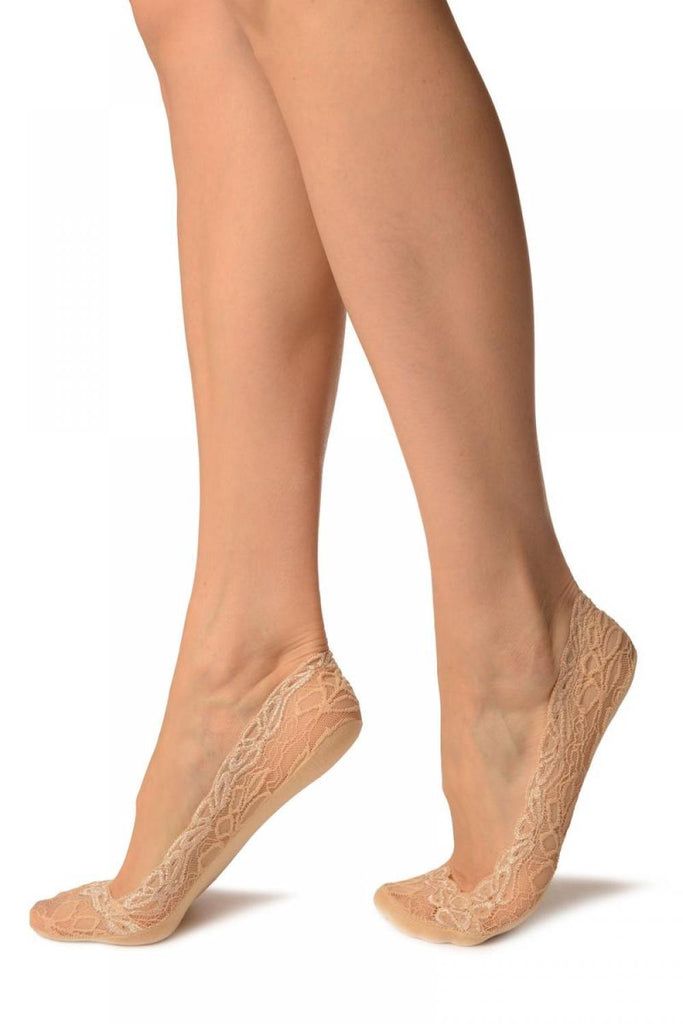 Liss Kiss Beige Flower Petals Lace With Silicon Grip & Cotton Sole Footsies - Footsies Socks