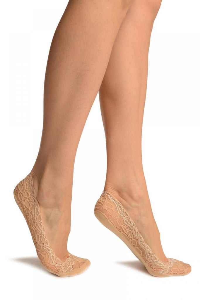 liss kiss Beige Flower Petals Lace With Silicon Grip & Cotton Sole Footsies - Footsies Socks