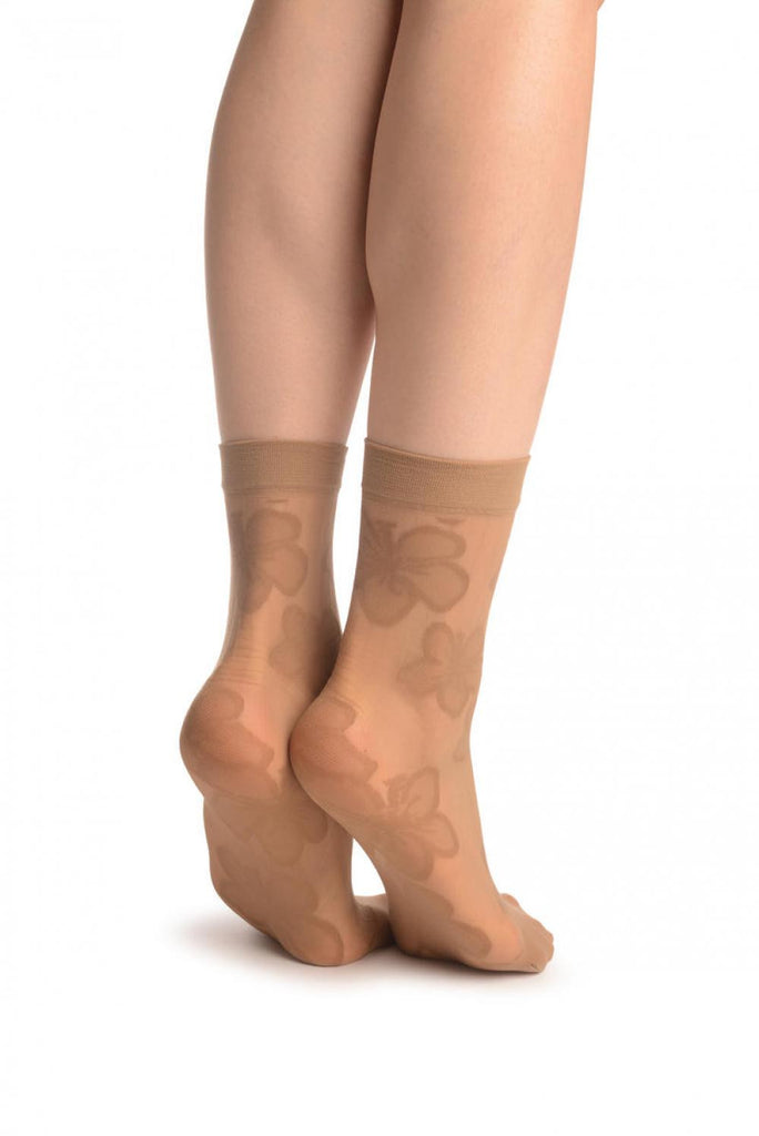 Liss Kiss Beige Flower & Stripes Ankle High Socks - Socks