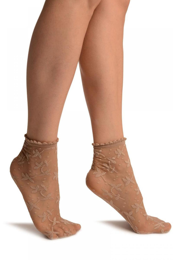 liss kiss Beige Flowers Ankle High Socks With Comfort Top - Socks
