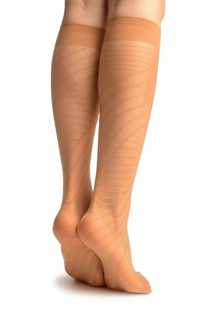 Liss Kiss Beige Geometric Panels Socks Knee High - Socks
