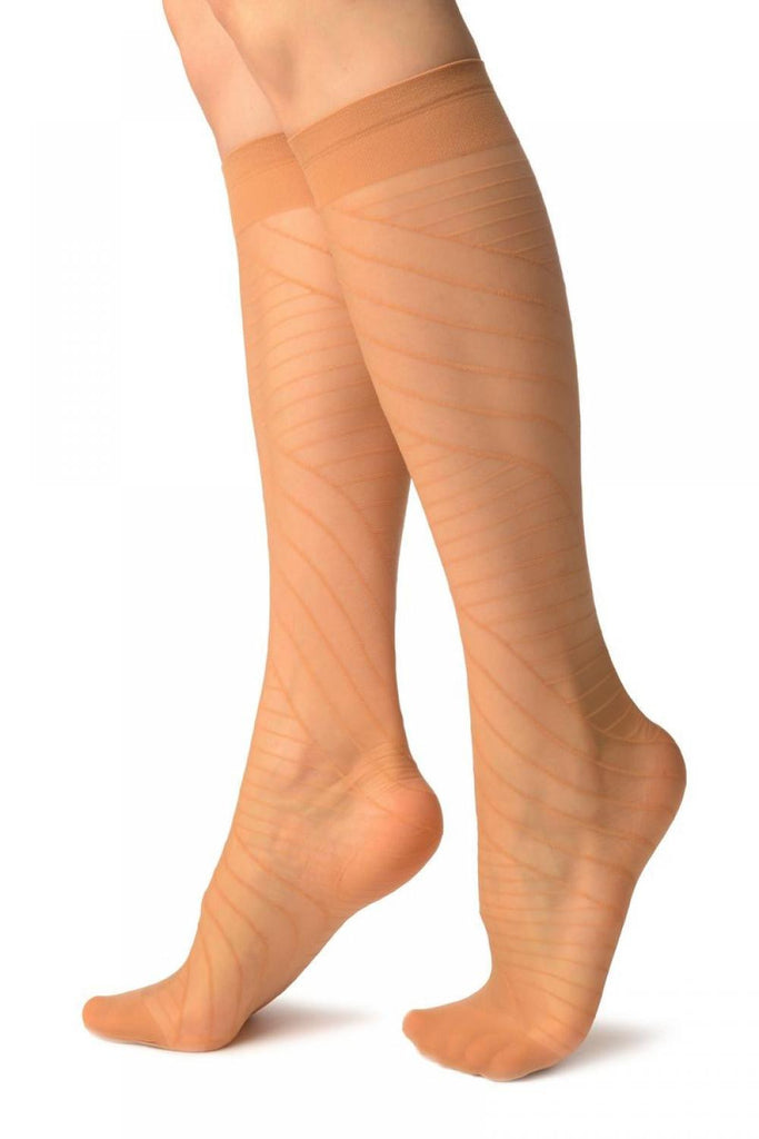 Liss Kiss Beige Geometric Panels Socks Knee High - Socks