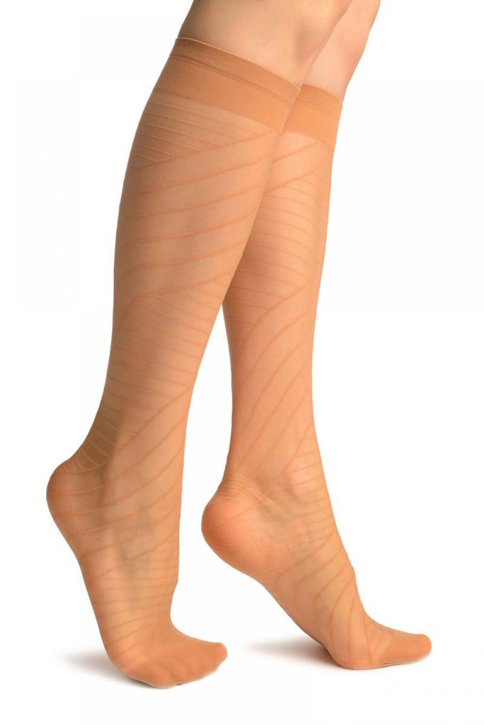 liss kiss Beige Geometric Panels Socks Knee High - Socks