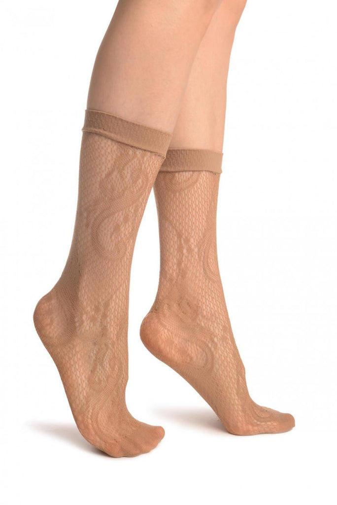 liss kiss Beige Gladiolus Flowers Ankle High Socks - Socks