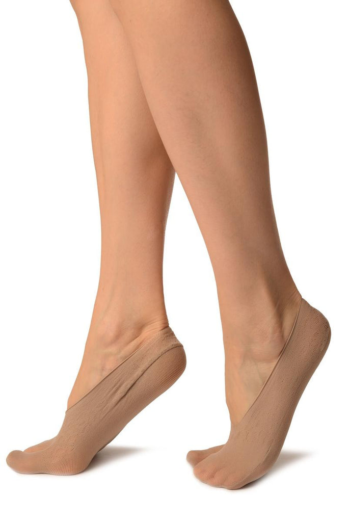 Liss Kiss Beige Hearts Mesh Four & One Separate Toes Footsies - Footsies Socks