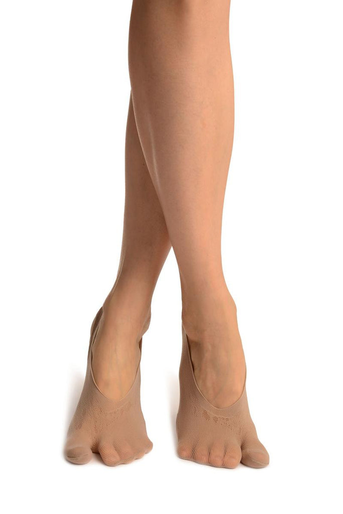 liss kiss Beige Hearts Mesh Four & One Separate Toes Footsies - Footsies Socks