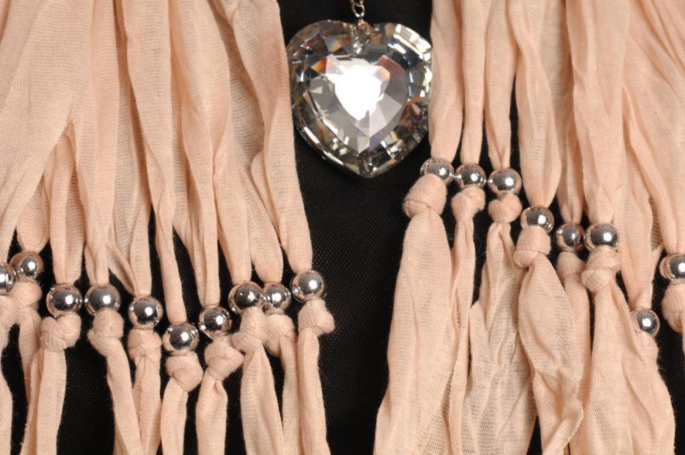 Liss Kiss Beige Jewellery Scarf With Crystal Heart & Beads - Scarf
