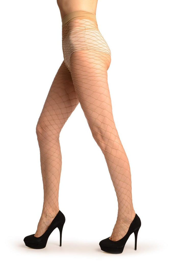 Liss Kiss Beige Large Mesh Luxury Fishnet Tights - Tights