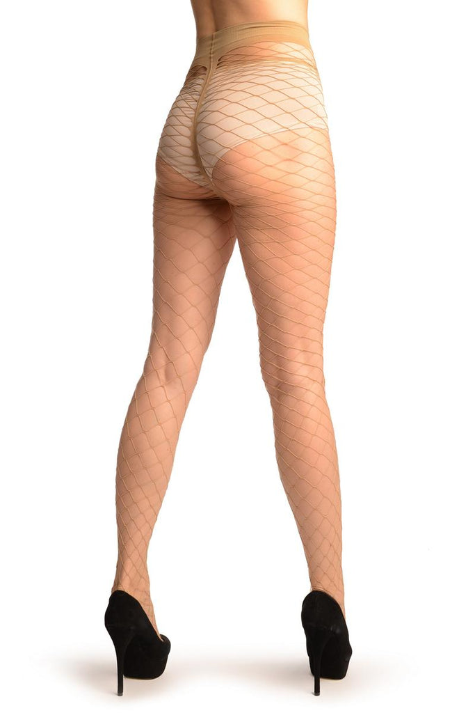 Liss Kiss Beige Large Mesh Luxury Fishnet Tights - Tights