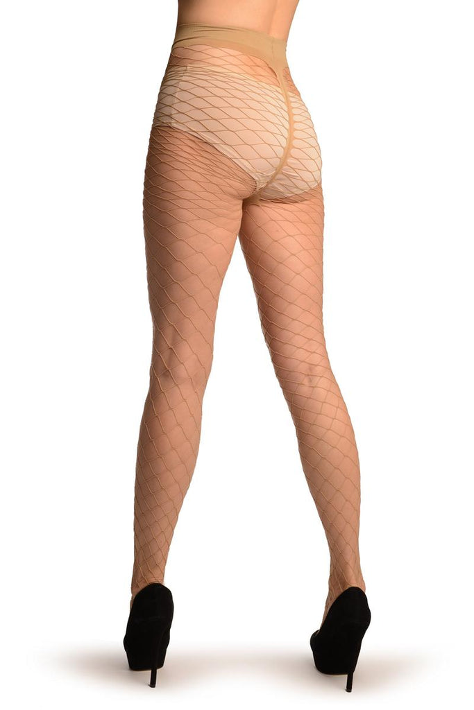 Liss Kiss Beige Large Mesh Luxury Fishnet Tights - Tights