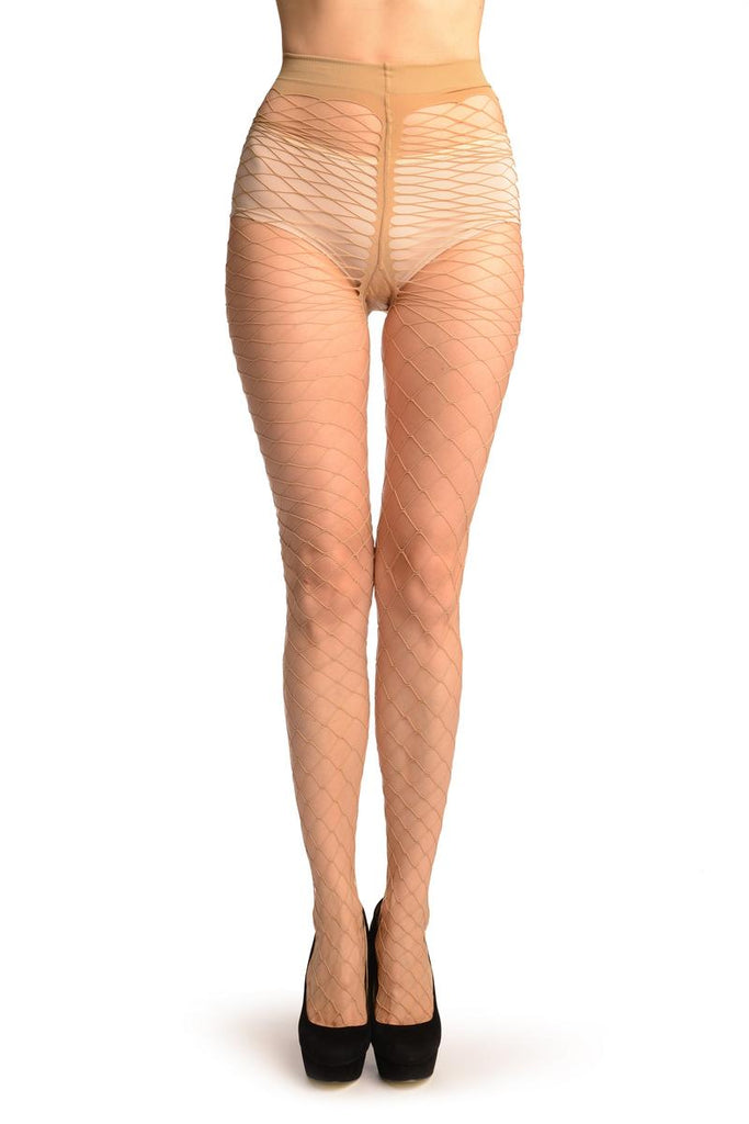 liss kiss Beige Large Mesh Luxury Fishnet Tights - Tights