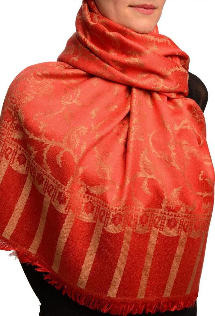 Liss Kiss Beige Large Paisley On Red Pashmina Feel - Scarf