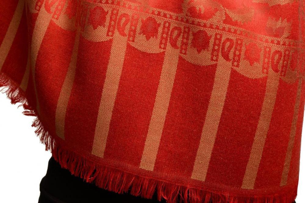 Liss Kiss Beige Large Paisley On Red Pashmina Feel - Scarf