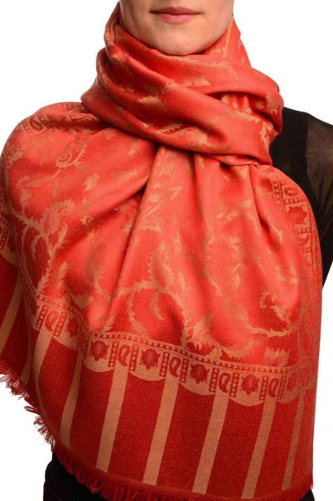 liss kiss Beige Large Paisley On Red Pashmina Feel - Scarf