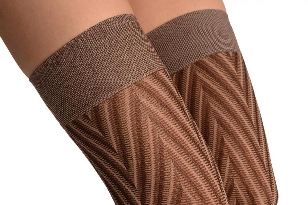 Liss Kiss Beige Light Brown & Dark Brown Woven Tree - Hold Ups
