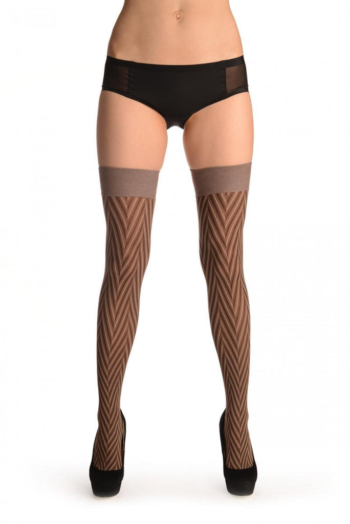 Liss Kiss Beige Light Brown & Dark Brown Woven Tree - Hold Ups