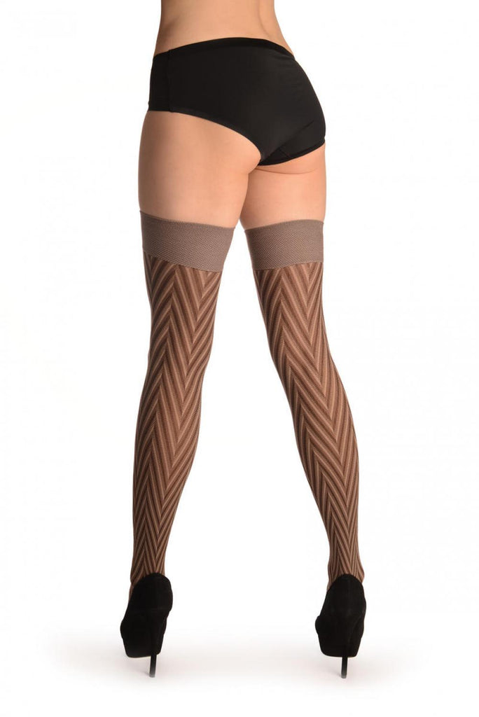 Liss Kiss Beige Light Brown & Dark Brown Woven Tree - Hold Ups