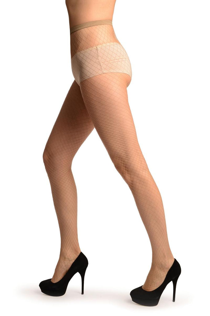 Liss Kiss Beige Luxurious Large Mesh Fishnet Tights - Tights