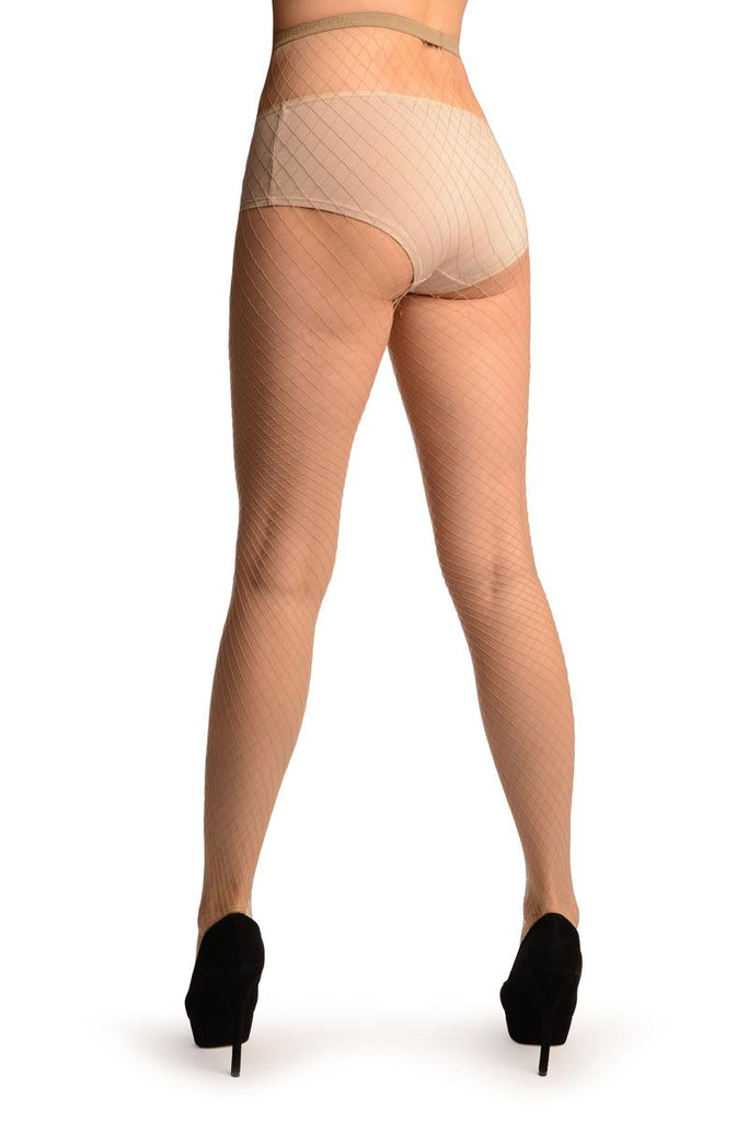 Liss Kiss Beige Luxurious Large Mesh Fishnet Tights - Tights