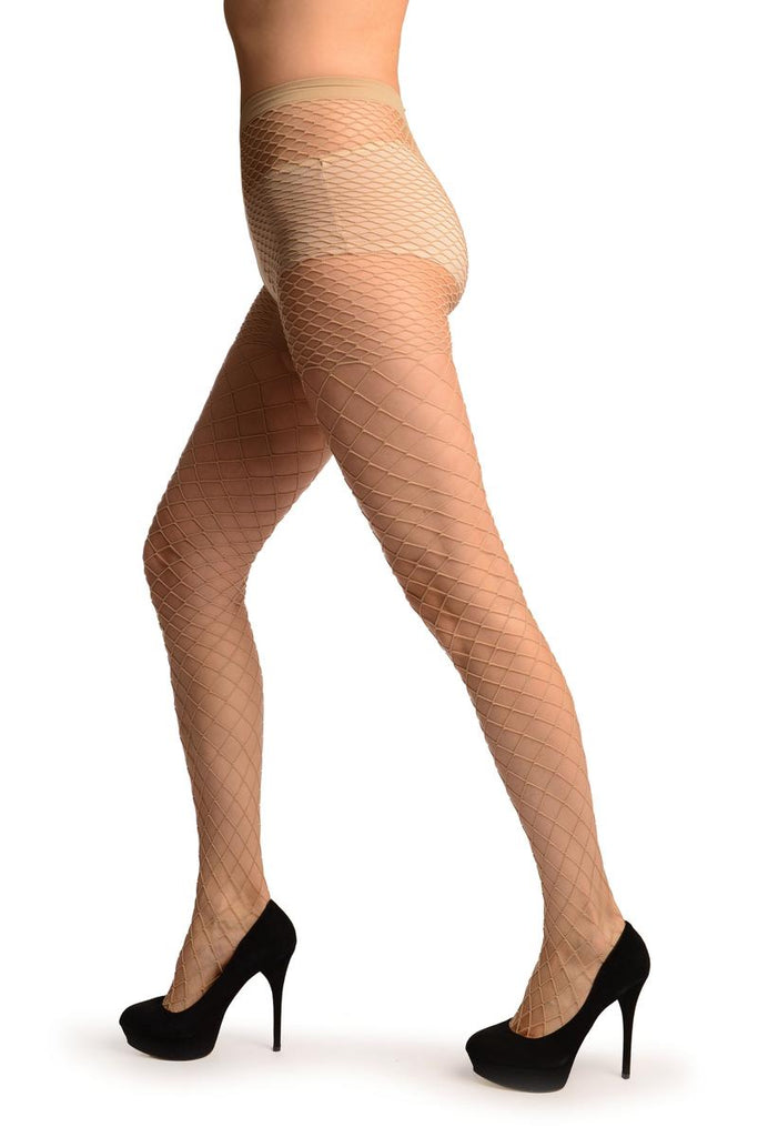 Liss Kiss Beige Luxurious Maxi Mesh Fishnet Tights - Tights