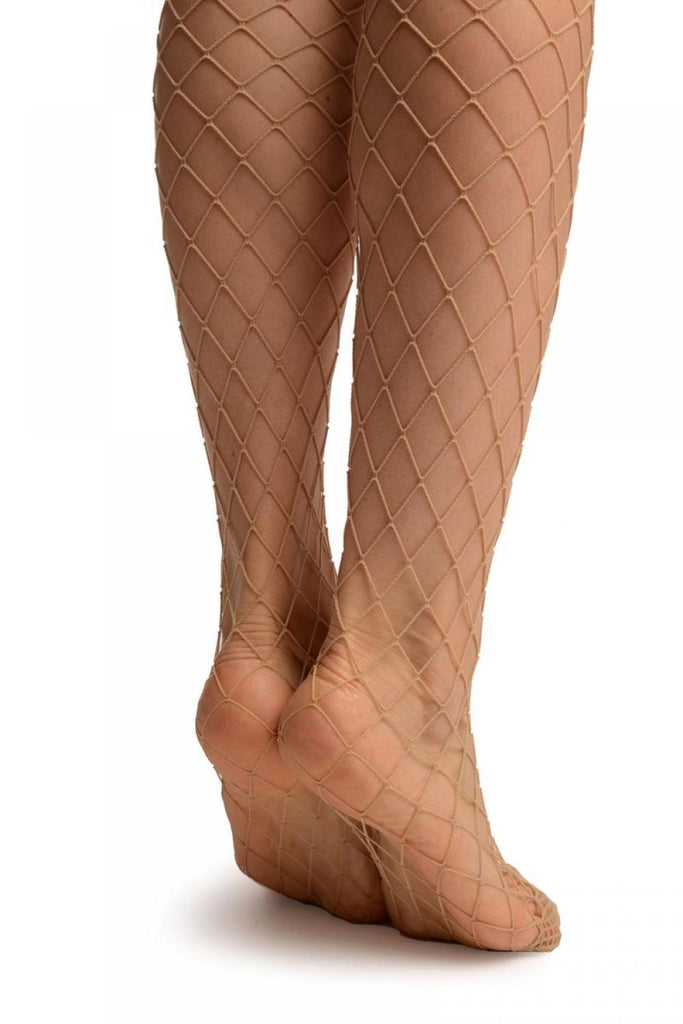 Liss Kiss Beige Luxurious Maxi Mesh Fishnet Tights - Tights