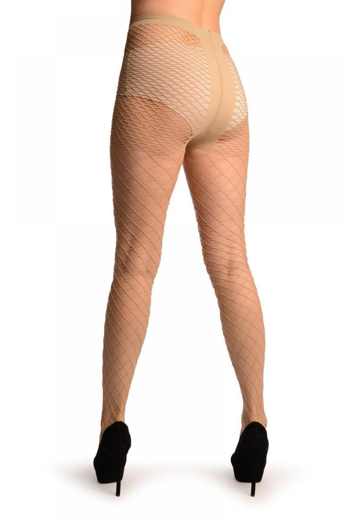 Liss Kiss Beige Luxurious Maxi Mesh Fishnet Tights - Tights