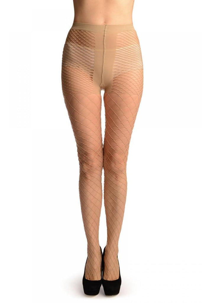 liss kiss Beige Luxurious Maxi Mesh Fishnet Tights - Tights