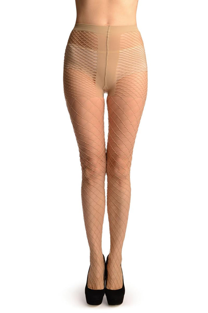 liss kiss Beige Luxurious Maxi Mesh Fishnet Tights - Tights