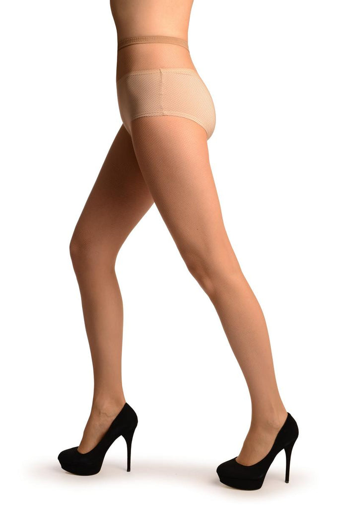 Liss Kiss Beige Luxurious Small Mesh Fishnet Tights - Tights