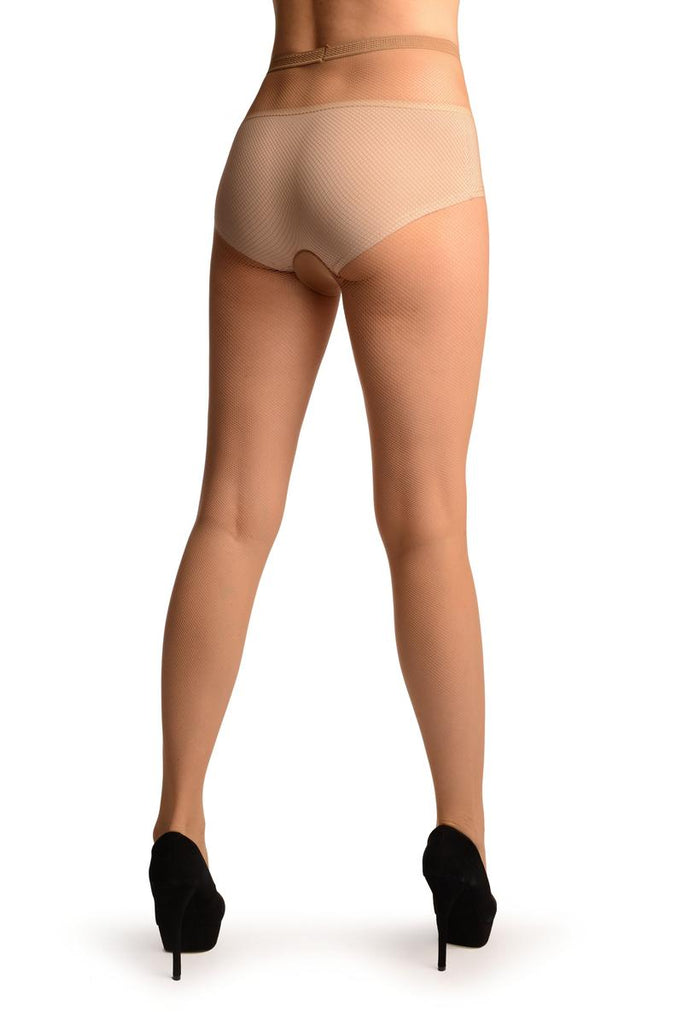 Liss Kiss Beige Luxurious Small Mesh Fishnet Tights - Tights