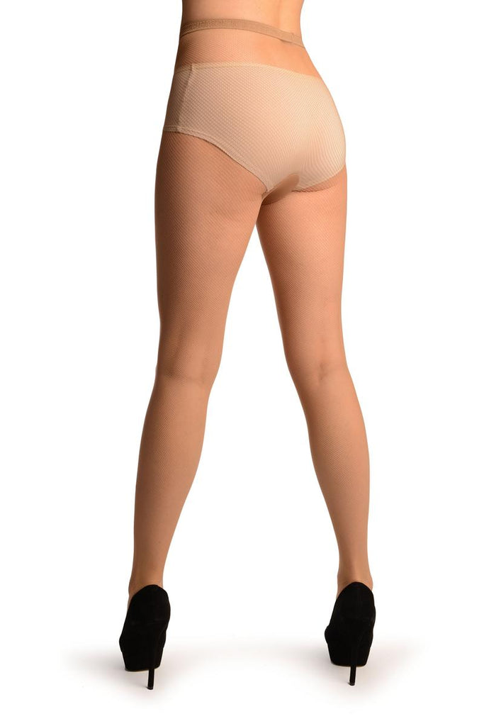 Liss Kiss Beige Luxurious Small Mesh Fishnet Tights - Tights