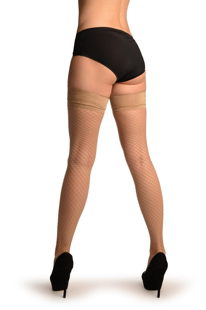 Liss Kiss Beige Medium Mesh Luxury Fishnet - Hold Ups