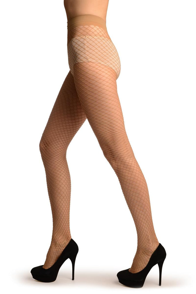 Liss Kiss Beige Medium Mesh Luxury Fishnet Tights - Tights