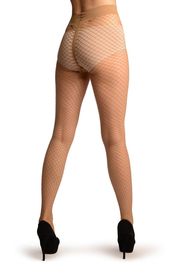 Liss Kiss Beige Medium Mesh Luxury Fishnet Tights - Tights