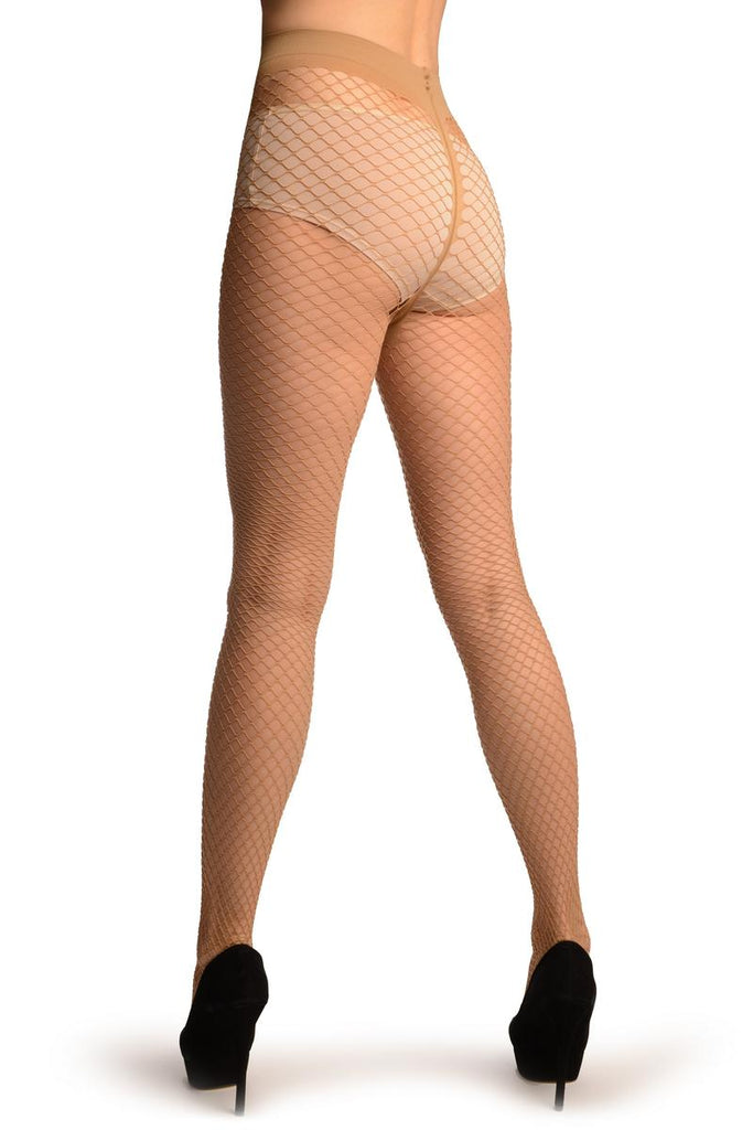 Liss Kiss Beige Medium Mesh Luxury Fishnet Tights - Tights