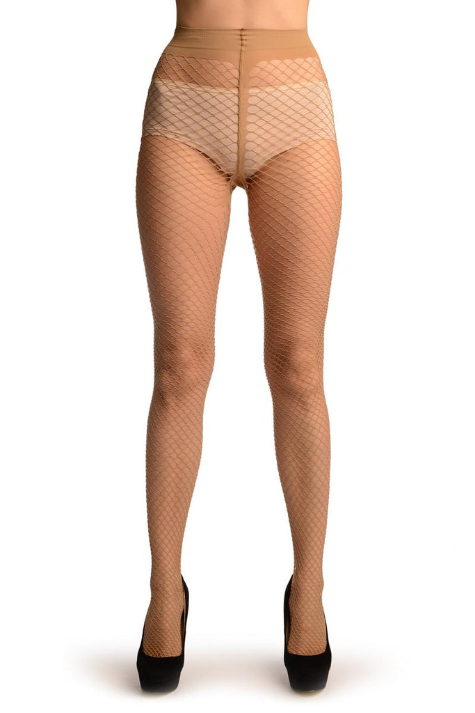 liss kiss Beige Medium Mesh Luxury Fishnet Tights - Tights