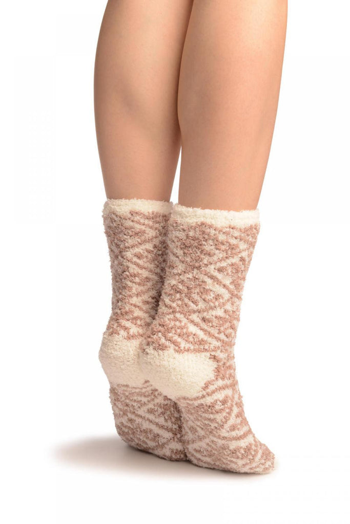 Liss Kiss Beige Nordic Pattern Soft Feather Touch Bed Lounge Socks - Socks
