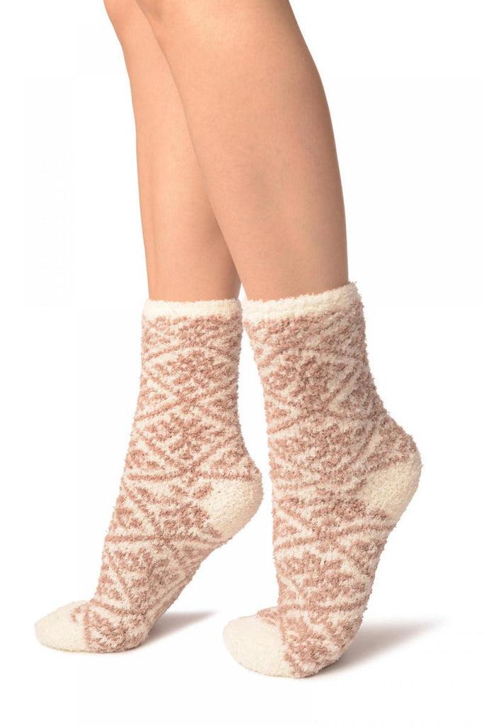 Liss Kiss Beige Nordic Pattern Soft Feather Touch Bed Lounge Socks - Socks