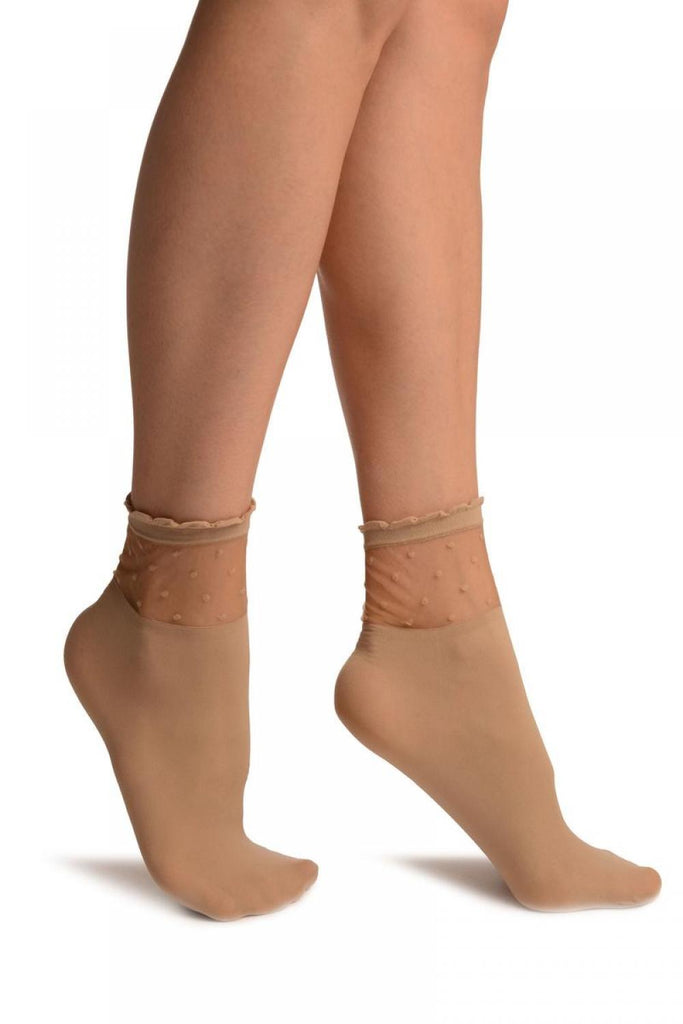 liss kiss Beige Opaque With Sheer Spotty Top Ankle High Socks - Socks