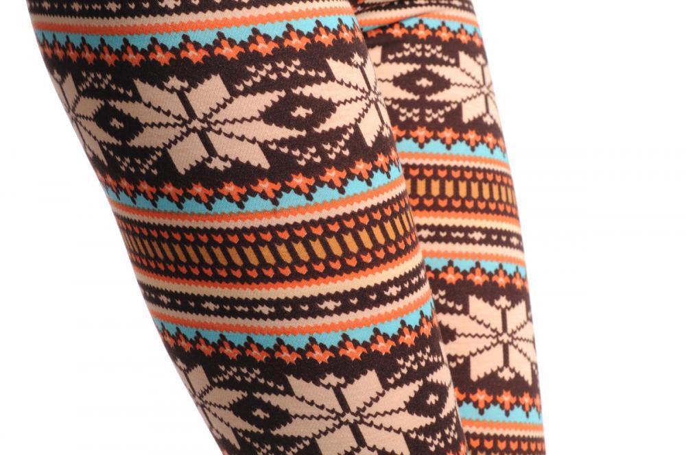 Liss Kiss Beige Orange Blue & Brown Aztec Jacquard Knit Print - Leggings