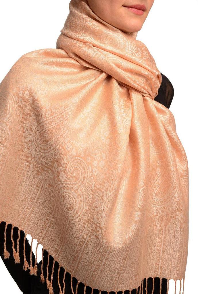 Liss Kiss Beige Paisleys Pashmina Feel With Tassels - Scarf