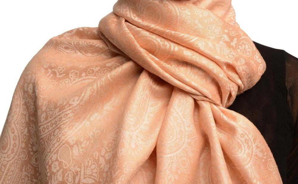 Liss Kiss Beige Paisleys Pashmina Feel With Tassels - Scarf