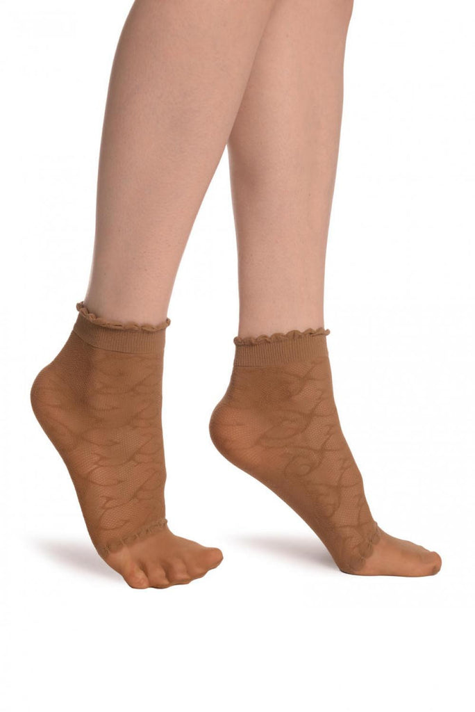 liss kiss Beige Patterned Mesh & Sheer Toes Socks Ankle High - Socks
