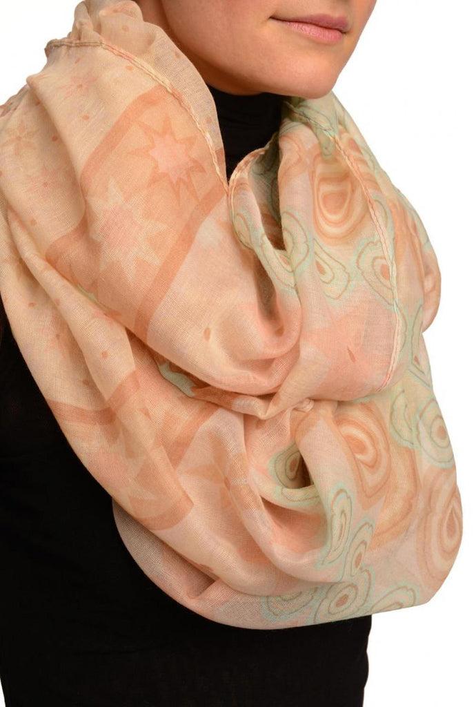 Liss Kiss Beige & Pink Stars & Circles Snood Scarf - Snood