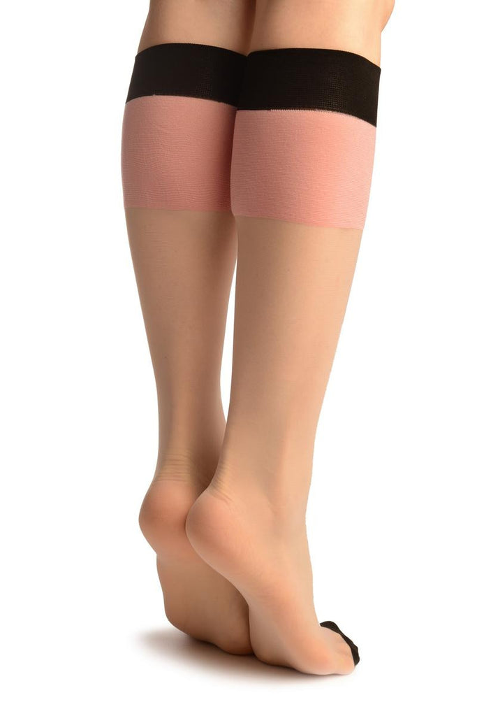 Liss Kiss Beige & Pink With Black Trim Socks Knee High - Socks