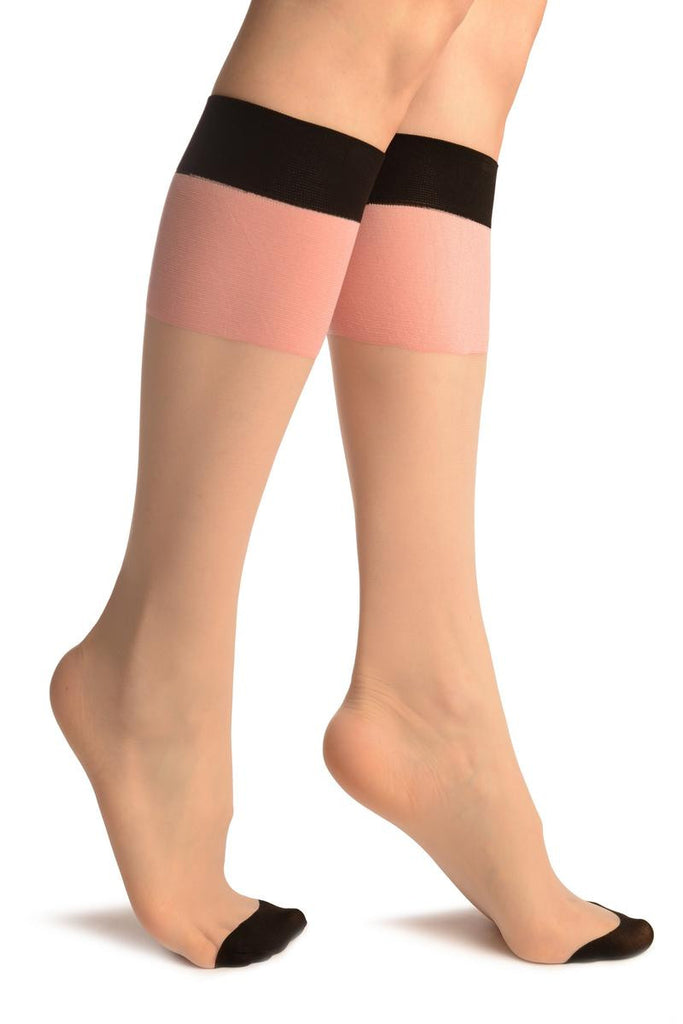 liss kiss Beige & Pink With Black Trim Socks Knee High - Socks