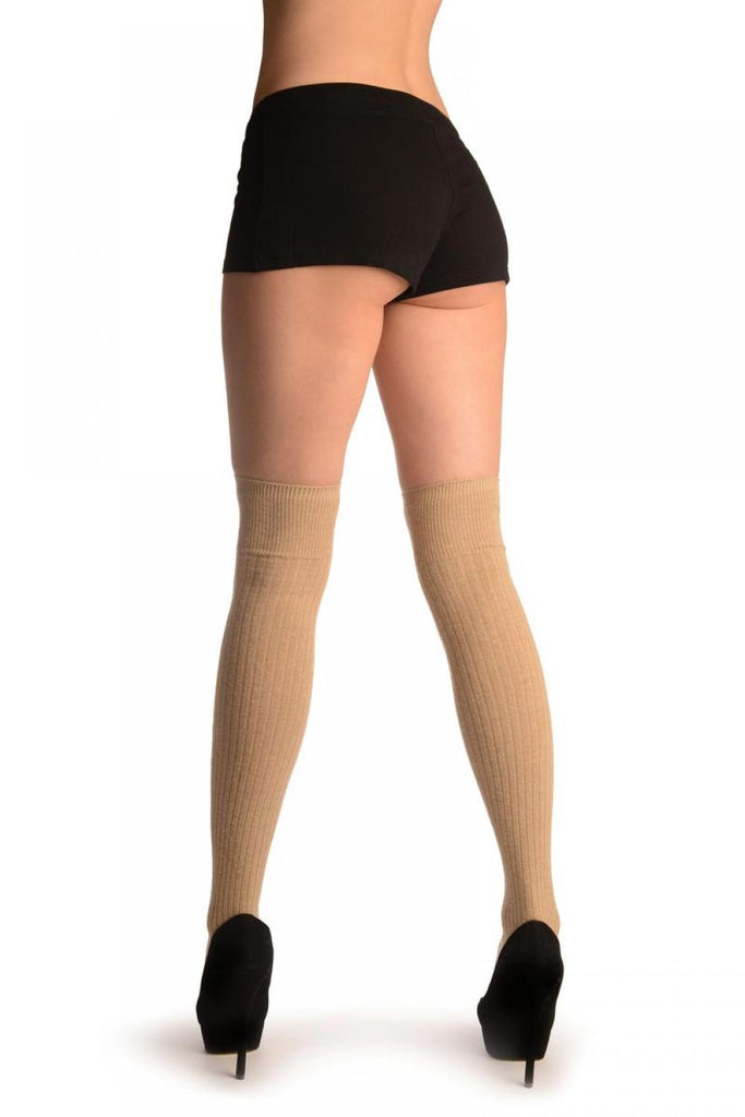 Liss Kiss Beige Pinstripes Merino Wool Blend - Over The Knee Socks