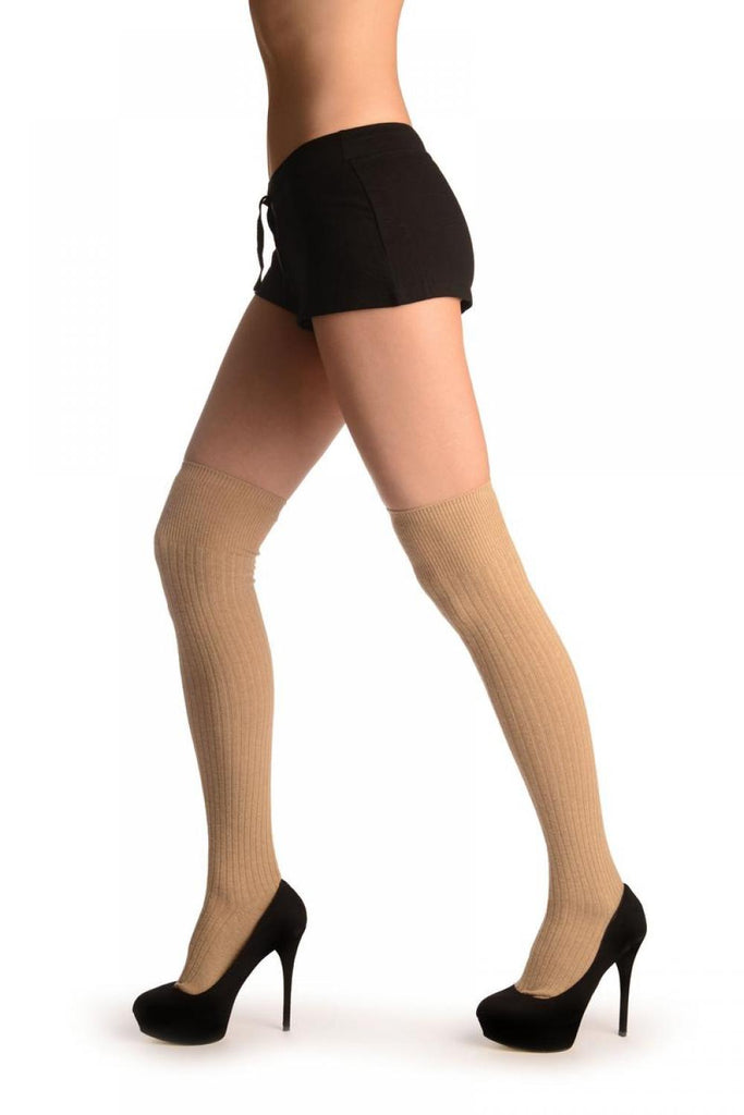 liss kiss Beige Pinstripes Merino Wool Blend - Over The Knee Socks