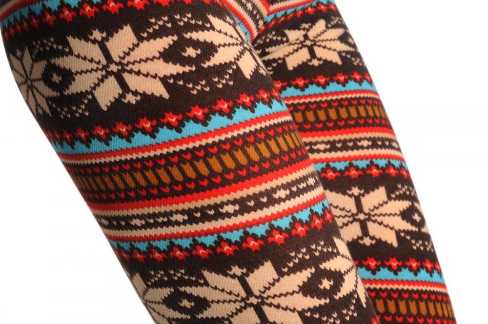 Liss Kiss Beige Red Blue & Brown Aztec Jacquard Knit - Leggings